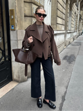 Fashionkova  Nye Outfit Double Breasted Long Sleeved Lapel Women's Woolen Coats Casual Solid Color Pocket Short Jacket Lady Commuting Autumn Streetwears