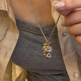 Fashionkova Fashion Spotted Tiger Eye Stone Mushroom Cross Star Pendant Chain Necklace For Women Men Charm Aesthetic Jewelry Accessories