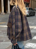 Fashionkova party look inspos Fashion Women's Plaid Coat for Women Casual Lapel Patchwork Single Breasted Female Jacket 2024 Autumn Full Sleeve Pocket Outwear