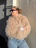 Fashionkova Party Outfit Tassel Faux Fur Women Short Coat Solid Furry O-neck Female Jacket 2024 Autumn Winter Long Sleeve Thickened Warm Lady Outwear