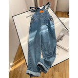 Fashionkova  Party Outfit  MEXZT Jumpsuits Women Streetwear Denim Overalls Vintage Loose Casual Wide Leg Pants High Waist Strap Straight Jeans Trousers New