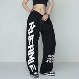 Fashionkova Party Outfit Autumn Y2K Streetwear White Sweatpants Women Korean Style Letter Print Black Track Pants Oversized Harajuku Kpop Hip Hop Joggers