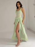 Fashionkova party look inspos Women Elegant Flower Printed Slim A-line Sling Dress Fashion Square Neck High Waist Dresses 2024 Ladies Party Holiday Robes