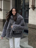 Fashionkova party look inspos Elegant Thicken Fur Coat For Women Fashion Warm Stand Up Collar Coats Casual Solid 2023 Winter Long Sleeves Ladies Faux Fur Coat