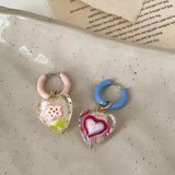 Fashionkova Trendy Cute Colorful Asymmetrical Enamel Flowers Heart Drop Earrings For Women Girls Fashion Aesthetic Jewelry Gifts Wholesale