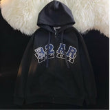 Fashionkova Letter Embroidery Zip Up Oversized Hoodie