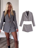 Fashionkova  Nye Outfit TRAF 2024 Autumn Office Ladies Blazer Short Suit Fashion Women Notched Single Button Chic Coats Side Zipper Shorts Set Outfits