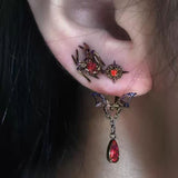Fashionkova 1PC Punk Black Y2K Dark Red Bat Wings Spider Stud Earrings For Vintage Women Men Gothic Party Jewelry Accessories Gifts