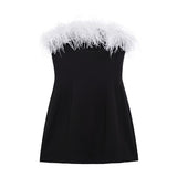 Fashionkova Feather Corset Dress Woman off Shoulder Short Dresses for Women Sexy Backless Evening Dresses Women Bodycon Women's Dress Valentine's Day Aesthetic