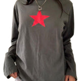 Fashionkova party look inspos Women Star Shirt Y2k Graphic Print Crop Tops Long Sleeve Vintage Baby Tees Fairy Grunge Aesthetic Fall Tops Streetwear