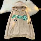 Fashionkova Logo Embroidery Zip Up Oversized Hoodie