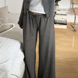 Fashionkova party look inspos Casual Striped Pants Vacation Streetwear Knitted Trousers All-match Loungewear Slacks Beach Party Summer Autumn Bottoms