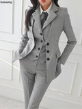 Fashionkova Valentine's Day Aesthetic New Fashion Office Lady 3 Piece Blazer Suit Women Business Formal Outfits Vintage Notched Lapel Jackets Button Vest Pants Set
