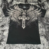 Fashionkova 2000s Affliction Retro American Men's T-shirt Couple round neck t-shirt motorcycle ins