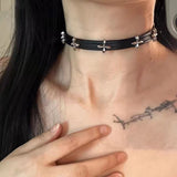 Fashionkova Punk Goth Harajuku Collar Necklace PU Leather Neck Choker For Women Men Jewelry Cool Stuff Couple Y2K Accessories Hot Wholesale