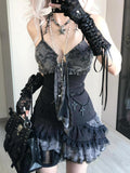 FashionKova-Goth Summer Sexy Dress Women Clothes Punk Streetwear Lace Sling Black Dark Slim short Dresses Hot Girl High Waist Y2k Mini Dress