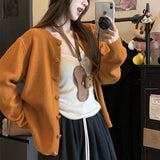 Fashionkova Korean Solid Color Knitted Sweaters Women's Clothing Fashion Heart-shaped Single-breasted Autumn Winter Casual O-Neck Jumpers Casual Outfit