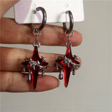 Fashionkova Gothic Trendy Dark Red Cross Star Pendant Earrings For Women Men Punk Y2K Grunge European American Style Jewelry Accessories New