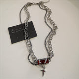 Fashionkova Gothic Red Heart Thorns Cross Chains Necklace For Women Men Hip-Hop Personality Trendy Charm Grunge Punk Jewelry Y2k Accessories