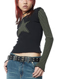 Fashionkova party look inspos Women Star Casual Shirt Y2k Gothic Tops Long Sleeve Crew Neck Star Stripes Vintage Aesthetic Slim Tops Fashion Grunge Streetwear