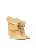 Fashionkova Autumn and Winter New Women's 5cm Thin Heel Short Boots Fashion Pointed Wide Tube Folding Stacked Boots Women's Ankle Boots