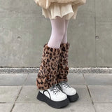 Fashionkova  Nye Outfit Leopard Fur Boot Socks Y2K Plush Leg Warmers Thigh High Sexy Leg Covers Harajuku Boot Cuffs Socks Lolita Thigh Garter Socks