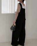 Fashionkova  Party Outfit  Summer Thin Draped Jumpsuits Women Korean Loose Straight Maxi Overalls Woman Fashion Baggy Black Jumpsuit