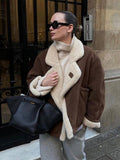 Fashionkova party look inspos Fashion Suede Thicken Coat Women Casual Turn-down Collar Single Breasted Loose Warm Jacket Chic Female Winter Lamb Wool Overcoat