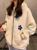 Fashionkova Y2k Cutecore Floral Zip Up Hoodie for Women Graphic Oversized Hooded Sweatshirt Fall Casual Long Sleeve Jacket 2024 New