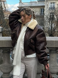 Fashionkova party look inspos Vintage Thick Warm Faux Shearling Jacket Women Lapel Long Sleeve Zipper Pockets Coat 2024 Autumn Outerwear Streetwear Female