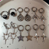 Fashionkova Stainless Steel Spiral Vortex Star Hollow Thorns Love Heart Pendant Hoop Earrings For Women Men Fashion Cool Punk Rock Jewelry