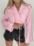 Fashionkova Valentine's Day Aesthetic Articat Gray Double Layer Bandage Slim Blazer Women Long Sleeve Pocket Short Jacket Female Notched Collar Outwear Tops 2021 New