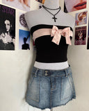 Fashionkova Y2K Aesthetic Streetwear Women's Sweet Sexy Slim Tube Top Bow Solid Color 2000s tops High Street Harajuku Fairy Casual Tank Tops Fairycore Outfit Idea