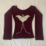 FashionKova-Fairy-tale Core Vintage knitted long sleeve T-shirt Y2K cute top Stylish women's fall/Spring casual crew-neck knitted sweater