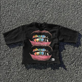 Fashionkova Y2k T Shirt Goth Harajuku Tooth Pattern Graphic T Shirts New Casual Round Neck Men and Women Oversized T Shirt Hip Hop Punk Tops
