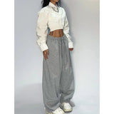 Fashionkova party outfit  Spring Casual Gray Aesthetics Sweatpants Women Wide Leg Black Joggers Classic Baggy Streetwear Female Oversized Sports Trousers