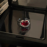 Fashionkova Goth Cross Red Zircon Heart Rings Vintage Hiphop Star Love Crystal Open Ring Y2K Irregular Aesthetic Egirl EMO Halloween Jewelry