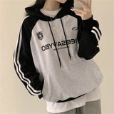 Fashionkova Vintage Logo Print Raglan Striped Sleeve Hoodie