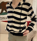 Fashionkova Vintage Striped Zip Up Hoodie