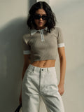 Fashionkova Tossy Summer Knitwear Sweater Pullover Top For Women Ribbed Lapel Short Sleeve Cropped Top Vest Patchwork Female Knit Pullovers Casual Outfit