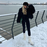 Fashionkova Elegant Solid Color Thick Faux Fur Coats Women Round Neck Long Sleeve Short Warm Jacket 2024 Winter New High Street Lady Outwear ootd