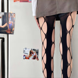 Fashionkova 1 Piece Punk Mesh Stockings Goth Broken Fishnet Stockings Black Back Line Hollowed Out Pantyhose Women