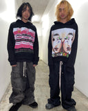 Fashionkova  Y2k American Street Fashion Anime Letter Graffiti Print Oversized Hoodie Men Goth Hip Hop Fashion Pullover Sweatshirt Women
