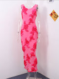 Fashionkova party look inspos Elegant 3D Flower  Long Dress for Women Slim O-neck Sleeveless Backless Hip Package Split Dresses 2024 Summer Mesh Evening Robe