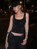 Fashionkova Ribbed Sleeveless Crop Tank With Water Droplets Diamond Decorate Sexy Elegant Top Party Club Streetwear Spring Summer