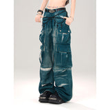 Fashionkova party outfit  Women's Blue Baggy Cargo Jeans Korean Vintage Y2k 90s Aesthetic Denim Trousers 2000s Harajuku Cowboy Pants Trashy Clothes 2024