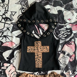 Fashionkova Gothic Aesthetic Vintage Skinny 2-piece Set Women Y2k Sexy High Street Leopard Print Hooded Tops Retro High-waist Cake Skirt New Outfit Ideas