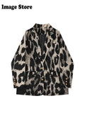 Fashionkova Fall Winter Women Woolen Oversize Gothic Leopard Print Blazer Jacket Grunge Thick Outwear Japanese Y2k Tomboy Coat Warm Harajuku