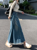 Fashionkova  Nye Outfit 2023 Fashion Spring Denim Skirts for Women Vintage Do Old Midi Skirt Chic High Waisted Trumpet Mermaid A Line Skirts