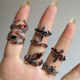 Fashionkova Punk Exaggerated Geometric Irregular Black Red Cross Ring Gothic Women Men Couple Aesthetic EMO Jewelry Y2K Grunge Accessories